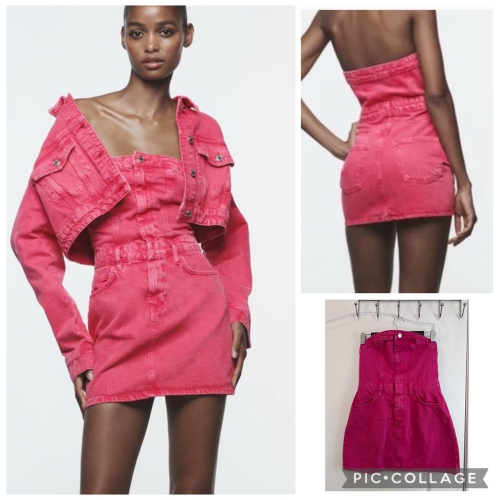 Zara Pink Strapless Denim Mini Dress